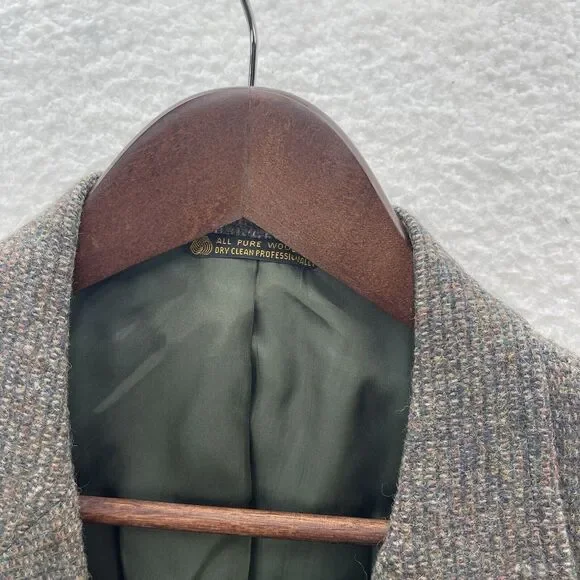 Vintage Kingsridge Tweed Blazer Mens 44R Wool Preppy Academia Leather Button USA - Picture 4 of 12